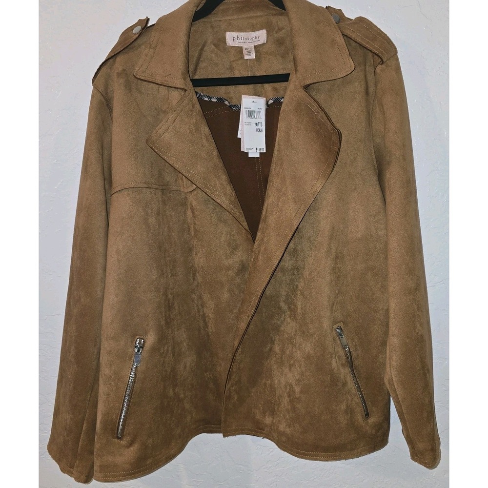 Philosophy Republic clothing women Size 2X Jacket Blazer Faux Suede Brown pocket
